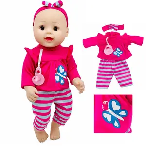 Doll Clothes Accessories Doll Outfit include Butterfly Patten Tops with Pacifier and Striped Pants+ Hairband for 18-Inch Dolls, for 43cm New Born, 15 inch Bitty,16 inch Baby Doll,Perfect Gift for Girls' Christmas & Birthday Parties (doll Not Included)