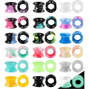 40Pcs Silicone Ear Gauges Flexible Ear Tunnels Gauges Soft Expander Stretching Ear Plugs Tunnels Colorful Double Flared Earring Piercings Jewelry for Men Women 2G-26mm