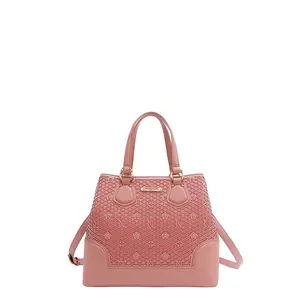 Nicole Lee USA Monogram Pattern Handbag with Rhinestones Decor