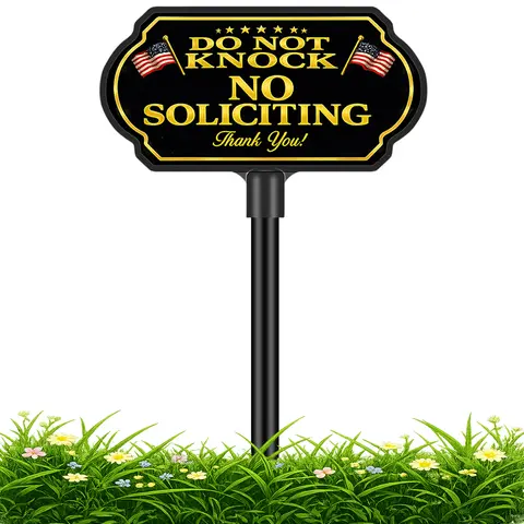 Do Not Knock No Soliciting House Sign 10×5 Inch Aluminum Outdoor Yard Sign with Adjustable 37 Inch Metal Stake Weatherproof UV Resistant Warning Sign for Home Lawn Wall Fence Gate Front Yard