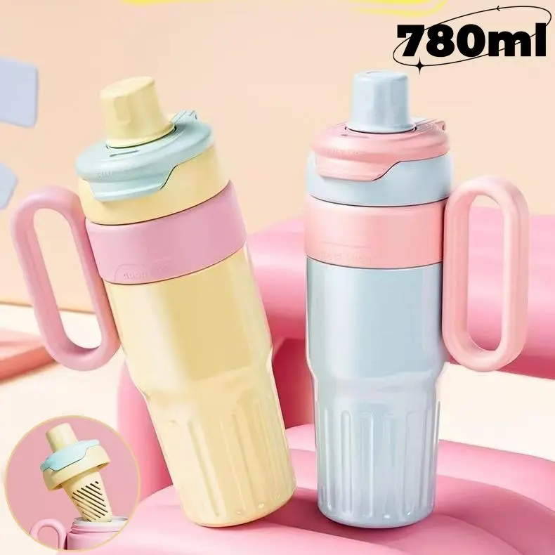 26Oz Silver Gradient Insulated Stainless Steel Tumbler with Lid & Double-Drink Straw, Large-Capacity Home Supplies Container for Couple, Ideal as Awards, Advertising Gifts for Junior Year Celebrations