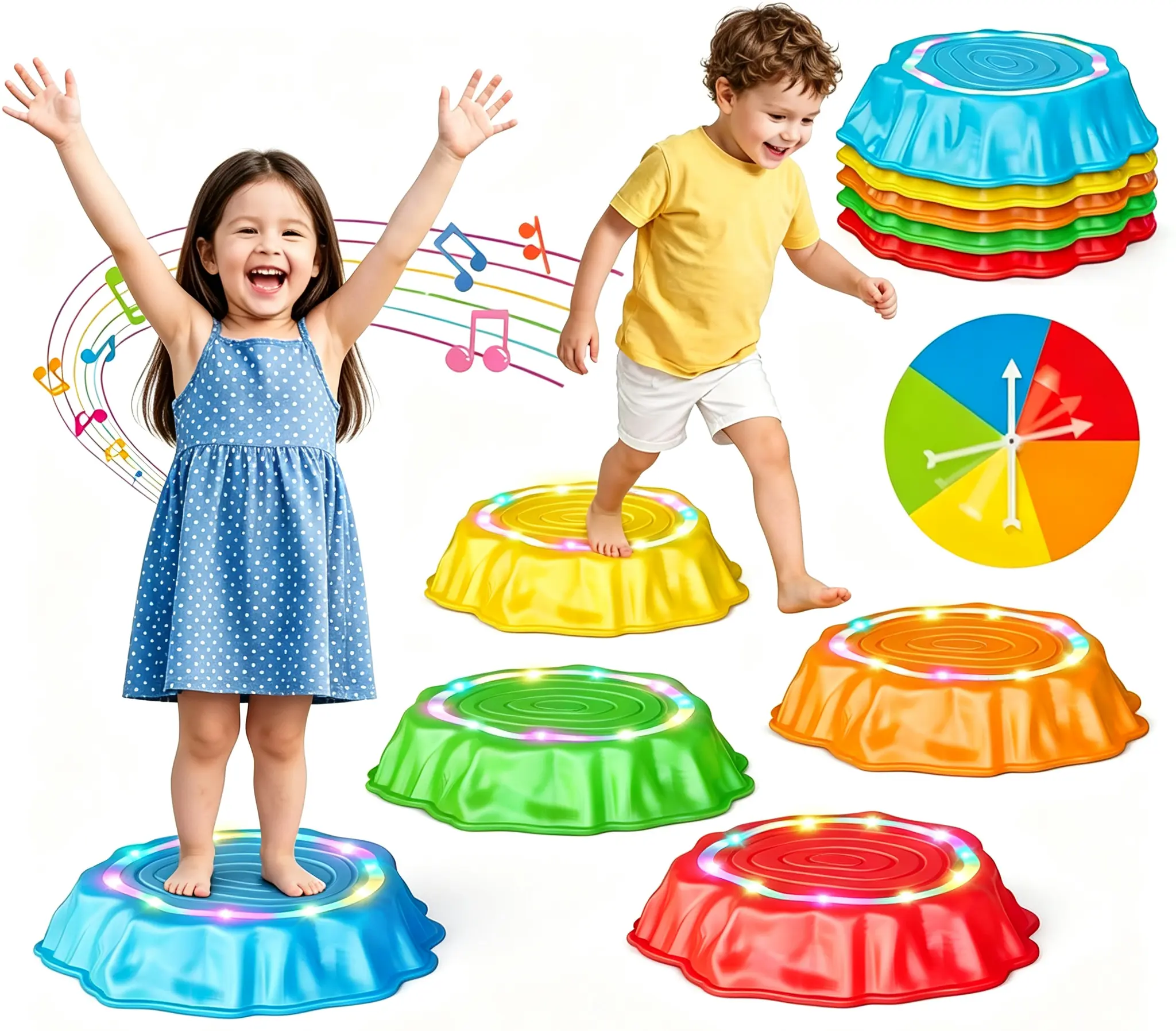 5 Pack Kids Balance Stepping Stones With Lights And Music Non Slip Sensory Toy Improve Toddler Balance Coordination Indoor Outdoor Play Toy For Children Ages 3 To 5