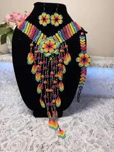 Collar de Lagrimas Teardrop Necklace Set with Earring and Bracelet Multicolor Beaded Jewelry