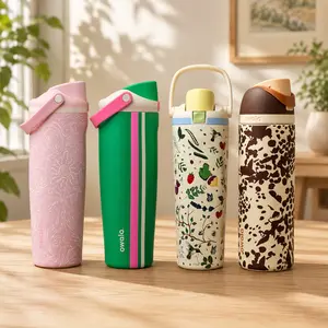 Cute Aesthetic Insulated Water Bottle 24oz & 30oz – Stainless Steel Leakproof Travel Tumbler with Straw & Handle – Trendy Gym, School & Office Cup for Hot & Cold Drinks – Viral Style Reusable Hydration Bottle