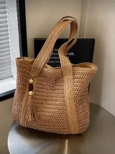 New Stylish Multi-Functional Handbag for Women, Beach Vacation Bag with Bohemian Design, Large Capacity Braided Tote Perfect for College & Teens, Lightweight Beach Bag