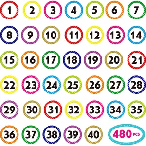 480 count Polka Dot 1-40 Numbers Stickers for Office, Classroom, Organizing (Each Measures 1" in Diameter)