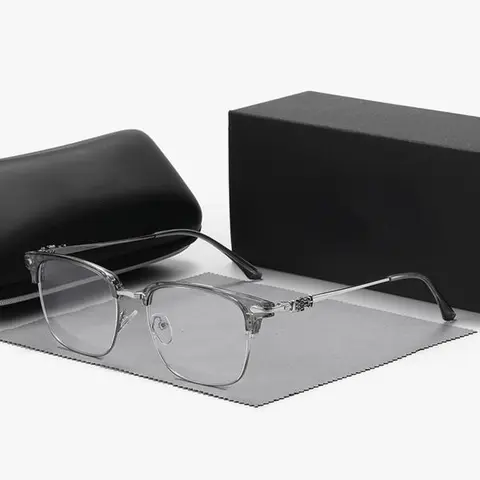 Men's Semi-Rimless Rectangle Eyeglasses Set - Sturdy Metal Alloy Fashion Frames, Stylish Protective Blue Light Glasses, Lightweight High Quality Eyewear for Everyday Use