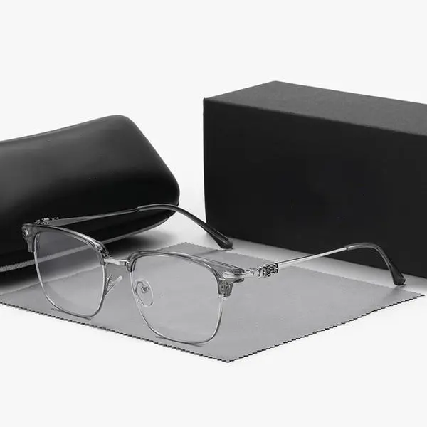 Men's Semi-Rimless Rectangle Eyeglasses Set - Sturdy Metal Alloy Fashion Frames, Stylish Protective Blue Light Glasses, Lightweight High Quality Eyewear for Everyday Use