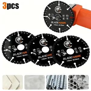 BLADEHAWK 3PCS 4.5" Multi-Material Diamond Cutting Blades - Dry Cut Metal, Tile, Stone & Plastic - Angle Grinder Saw Blades for Alloy, Cast Iron & Marble (115mm) Tool Accessories