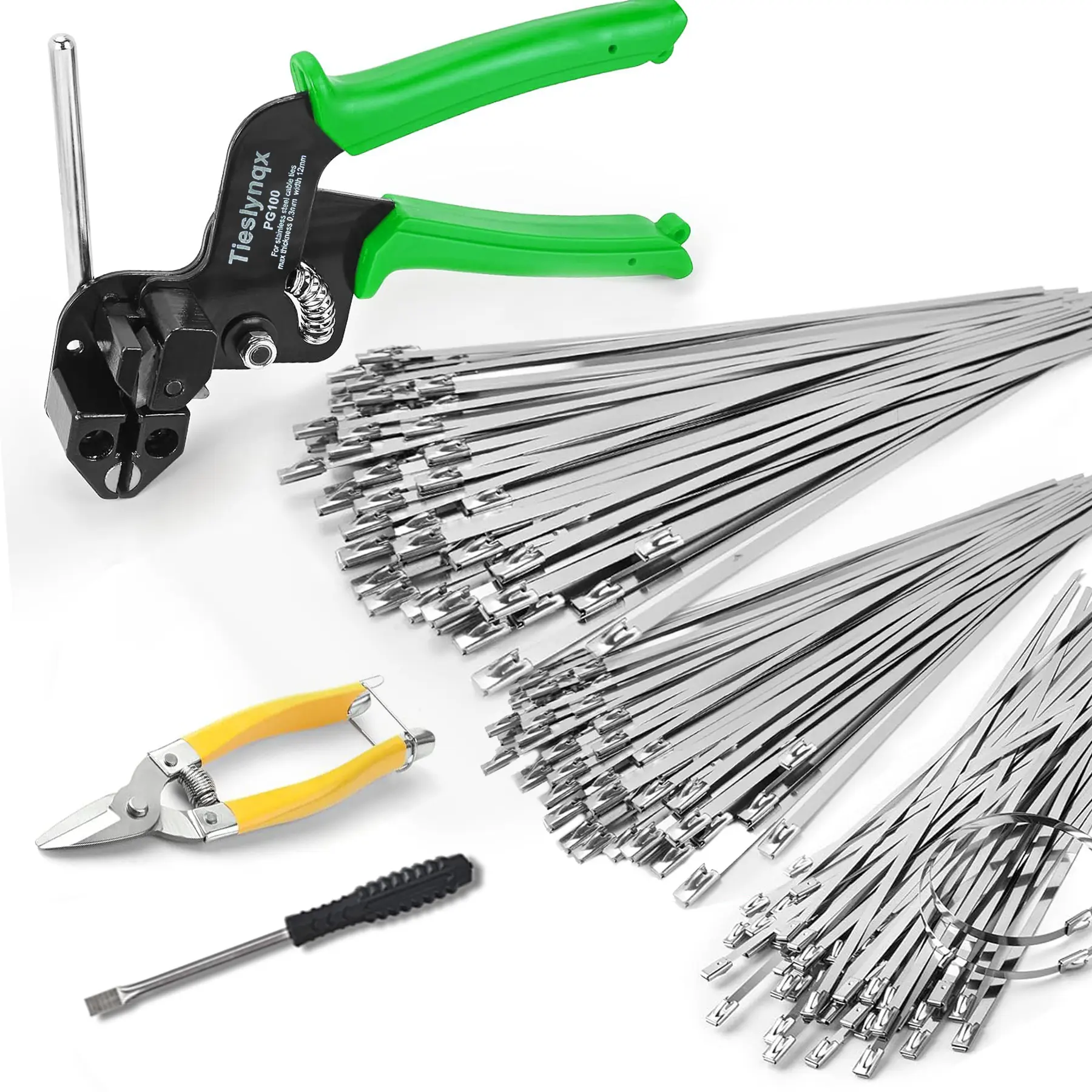 Cable Tie Gun Kit, Specialized Tool For Tightening And Cutting Stainless Steel Cable Ties, Comes With 150 Pieces Of Uv-Resistant Heavy-Duty Metal zip Ties And Industrial Scissors