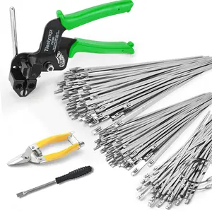 Cable Tie Gun Kit, Specialized Tool For Tightening And Cutting Stainless Steel Cable Ties, Comes With 150 Pieces Of Uv-Resistant Heavy-Duty Metal zip Ties And Industrial Scissors