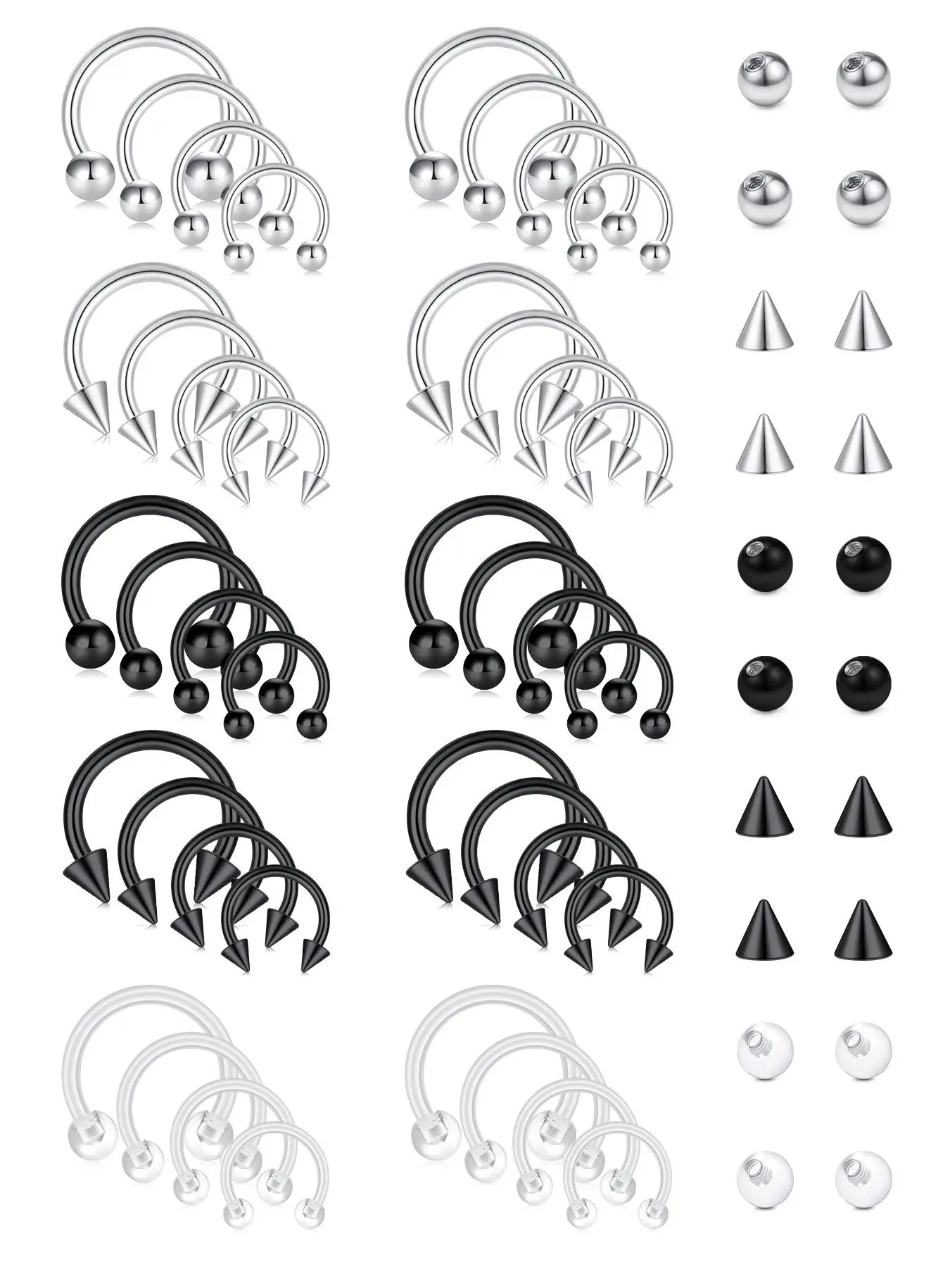 Punk Style Nose Ring & Replacement Ball Set, Nose Piercing Jewelry, Stainless Steel Nose Ring & Replacement Ball, Body Jewelry for Party, Daily Clothing Decor for Men & Women, Nose Rings Hoops, Nose Piercings Kit