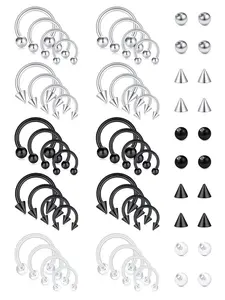 Punk Style Nose Ring & Replacement Ball Set, Nose Piercing Jewelry, Stainless Steel Nose Ring & Replacement Ball, Body Jewelry for Party, Daily Clothing Decor for Men & Women, Nose Rings Hoops, Nose Piercings Kit