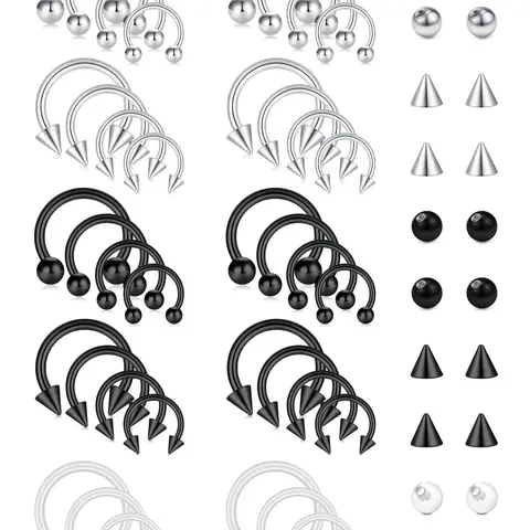 Punk Style Nose Ring & Replacement Ball Set, Nose Piercing Jewelry, Stainless Steel Nose Ring & Replacement Ball, Body Jewelry for Party, Daily Clothing Decor for Men & Women, Nose Rings Hoops, Nose Piercings Kit, Body Jewellery