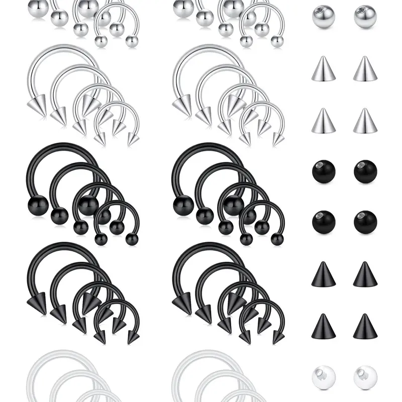 Punk Style Nose Ring & Replacement Ball Set, Nose Piercing Jewelry, Stainless Steel Nose Ring & Replacement Ball, Body Jewelry for Party, Daily Clothing Decor for Men & Women, Nose Rings Hoops, Nose Piercings Kit, Body Jewellery