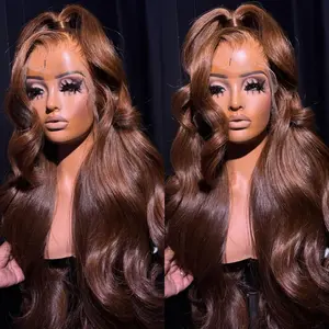 #2 Brown Colored Body Wave 13X4 Lace Frontal Wig Human Hair 200% Density Full HD Lace Front Wig Pre-Plucked Hairline and Bleached Knots Affordable Wigs Lace Front Wig Human Hair Wig For Women
