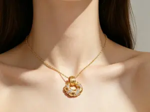 Twist & Shine Wreath Silhouette Necklace - Premium Brass with Cubic Zirconia, Adjustable 15" Length with Extender, Boho Twist, Floral Drop, Thin Chain Adjustable Length Necklace - Lightweight, Comfortable for Versatile Occasions, Adjustable Length Necklac
