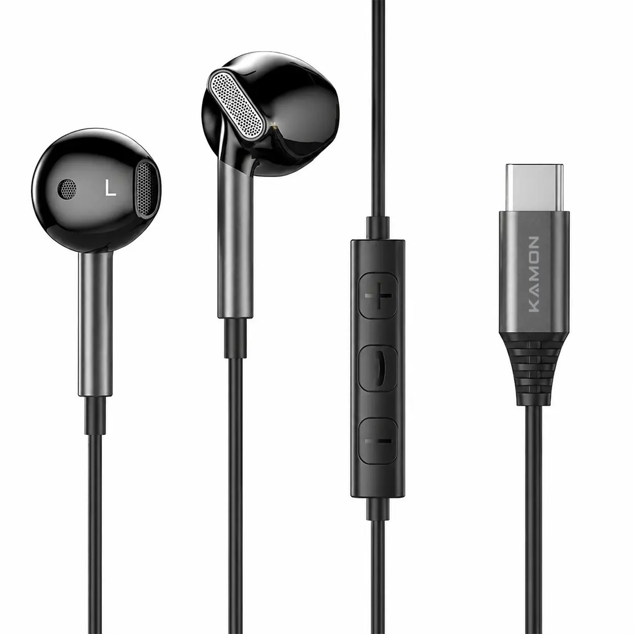 Kamon USB-C Wired Earbuds, DAC HiFi, 14.2mm Dynamic Driver, HD Mic, 3-Button Volume Control, Semi In-Ear Earphones for iPhone 17/16/15, Samsung Galaxy, Pixel & iPad