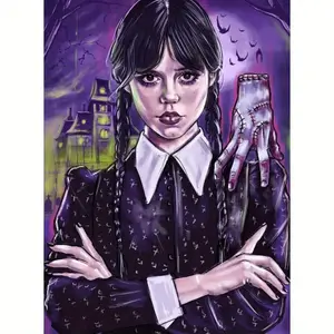 1 PC, Horror Theme, 5D Diamond Painting, Frameless, Includes Tool Kit. All-artificial round diamond painting, diamond art embroidery kit, suitable for home decoration, handmade relaxing and stress-relieving gift. Diamond Art Tools