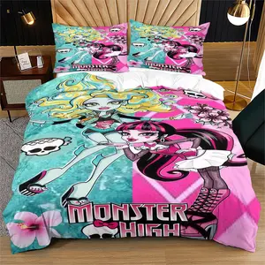 Monster High Duvet Cover Set, Bedroom Bedding Set, Gift for Family or Friends,Suitable for Bedroom Decoration and Home Furnishings,Including 1 Bedspread and 1 or 2 Pillowcases (Excluding Quilt and Pillow Inserts)
