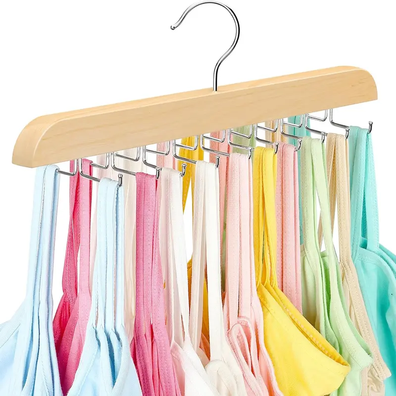 Tank Top Hanger with Premium Wood, 20 Large Capacity, Space Saving,360 Degree Rotating, Foldable Metal Hooks, Tank Tops