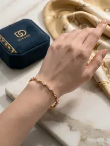 Aesthetic Marquise Bubble Crystal Bracelet, Unique Chain Material Luxe Finish, Dainty Gold Stacking Jewelry for Daily Wear & Special Occasions, Marquise Crystal Tennis Bracelet for Women, 14K Gold Plated Copper, Lightweight Spa, Stackable Bracelet