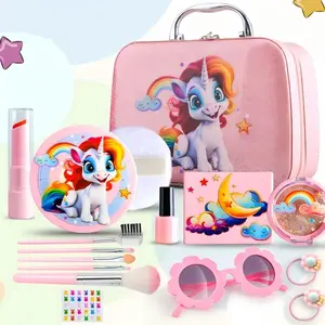 22pcs Kids Makeup Toy Set, Realistic Lipstick Nail Polish, Princess Dress Up Playset, Unicorn Theme, Includes Stickers Hair Ties, Pretend Play Set