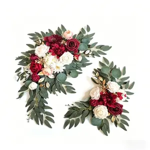 Vintage Wine Rose Artificial Flower Set, Wedding Arch Background Decor, Fake Flowers for Event Decoration, Retro Floral Arrangement Kit