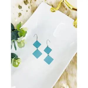 Pearlized Soft Blue Leather Earrings - E19-2586