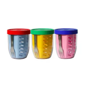 Keeper Pot VIVID 3 set I Built-in Strainer & Stainless Fork | BPA-Free ESSTEN Material, Leakproof Stackable Salad & Fruit Container, Dishwasher Safe Freshness Lock Design, 20 oz / 600mL