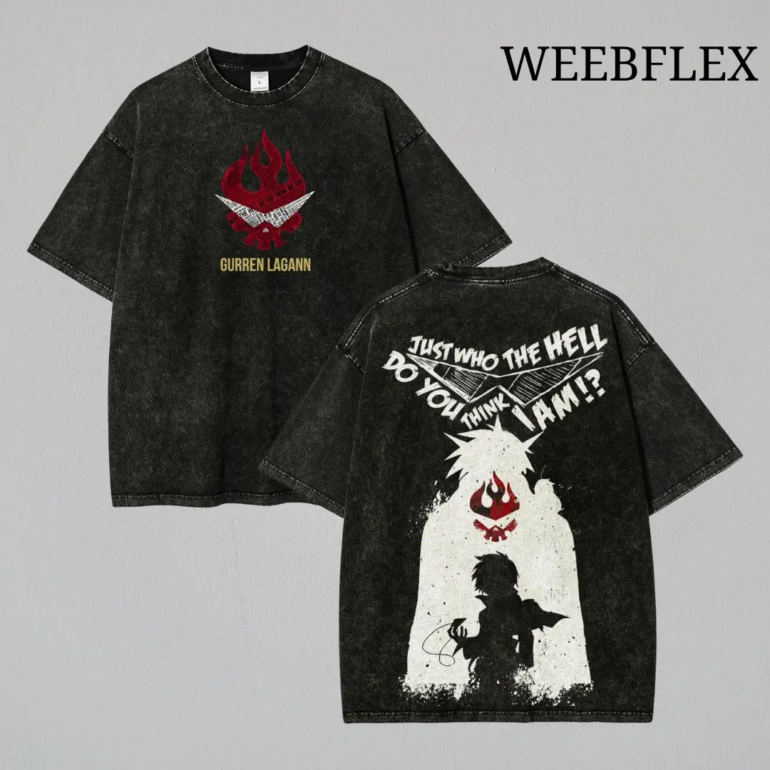Tengen Toppa Gurren Lagann Retro Washed Oversized Tee – Kamina Legacy Anime Manga Shirt, Unisex Heavy Cotton Streetwear for Fans
