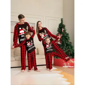 Christmas Family Pajama Set, Santa Reindeer Print, Striped Plaid Long Sleeve, Casual Home Wear for Men Women Kids