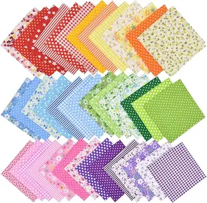 42Pcs 10"x10" Quilting Cotton Fabric Squares Sheets Pre-Cut Multi-Color Design Printed Floral Craft Fabric for DIY Sewing Scrapbooking Quilting Craft Patchwork (Red/Pink/Yellow/Green/Blue/Purple)