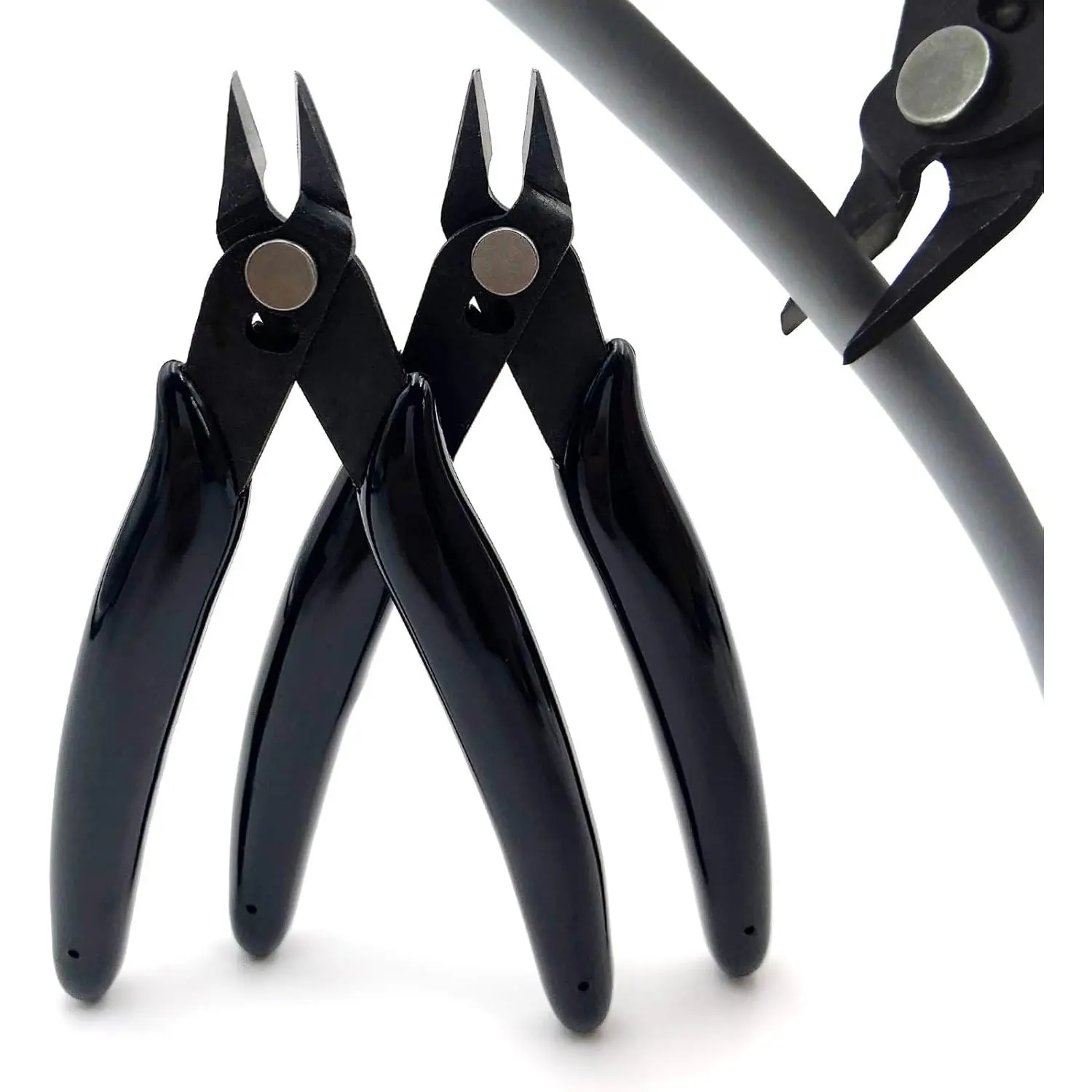 2 Pack  Wire Cutters 5 Inch Flush Cutters, Precision Side Cutters Nippers, Spring- Diagonal Pliers for Electronics,  Making, Plastic Models,  Ties (Black)