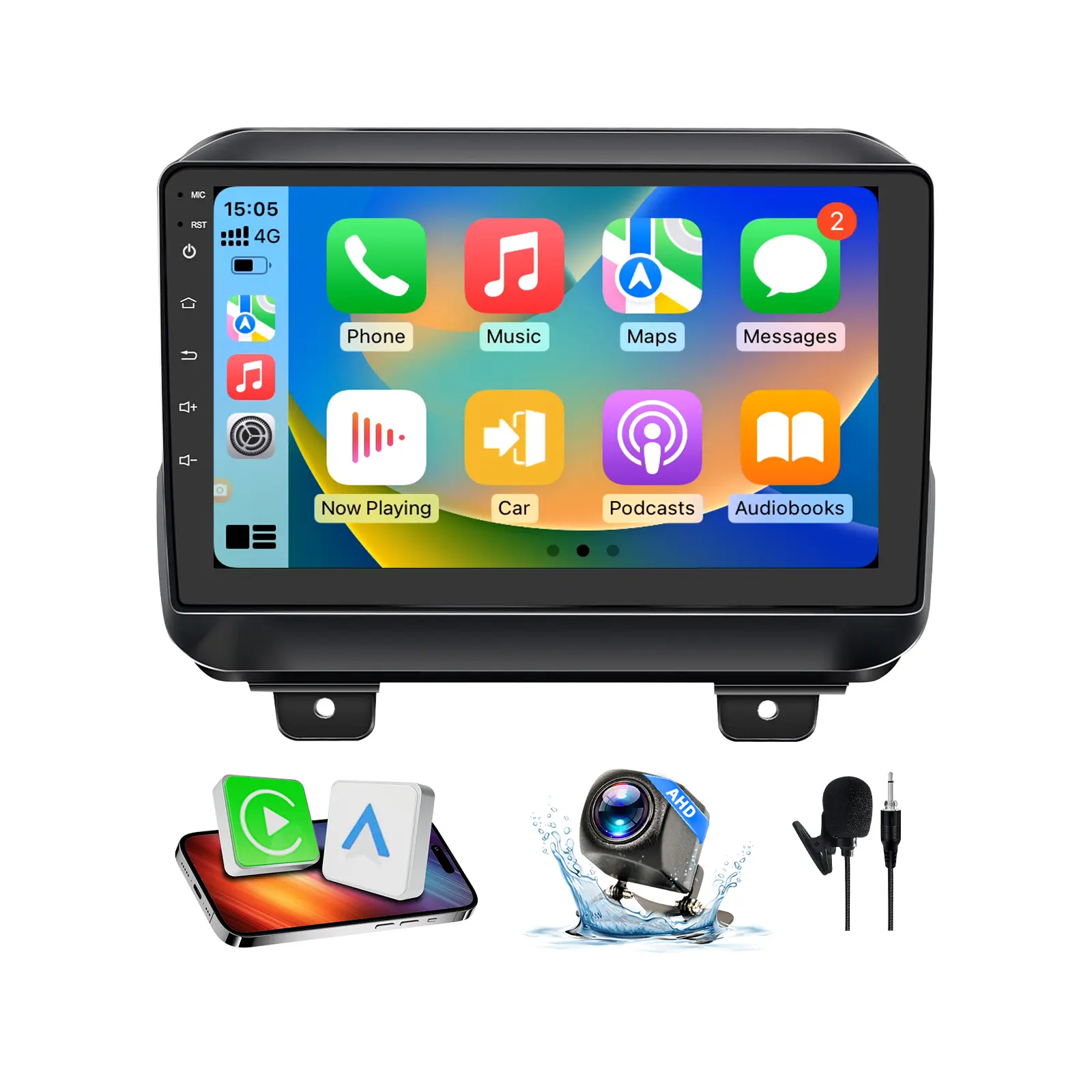 9-in Wireless CarPlay Screen Car Video Player for Jeep Wrangler JL 2018-2021 & Gladiator JT 2020-2021 - Android 13 HD Display Touch Screen, 2GB RAM, GPS Navigation, Bluetooth, Aftermarket Camera Included