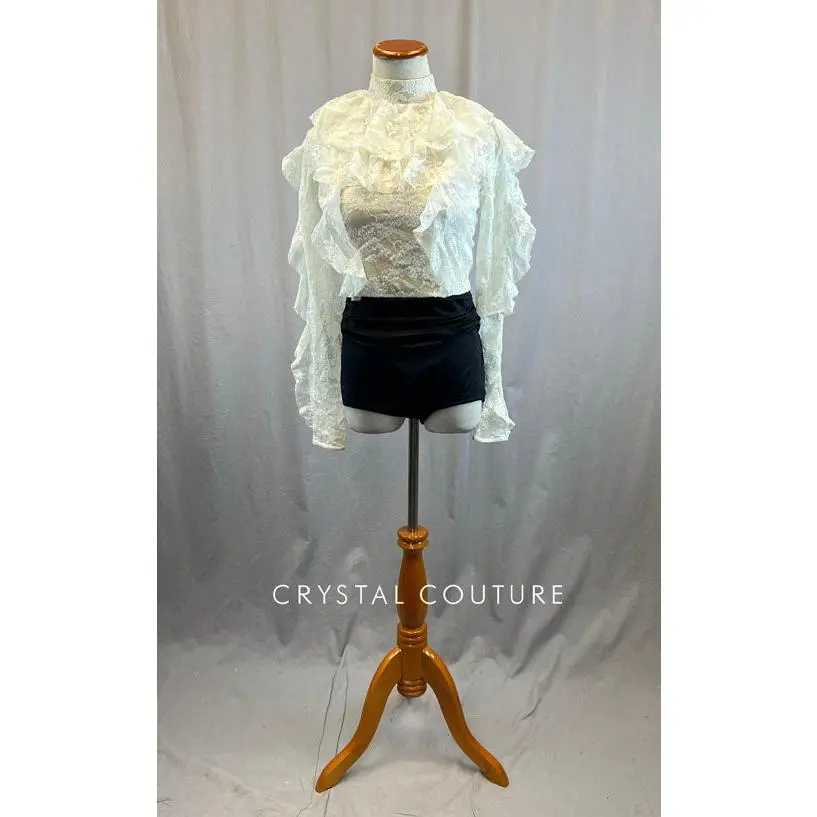 White Lace Ruffle Leotard with Black Brief