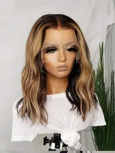 150 Density Natural Human Hair 14 Inch Gradient Straight Hair Wig, 13x4 Lace Front, Real Hair Net Design, Pre-Stretched Baby Hair, No Glue Needed, Glueless Frontal Wig, Glueless Straight Wigs