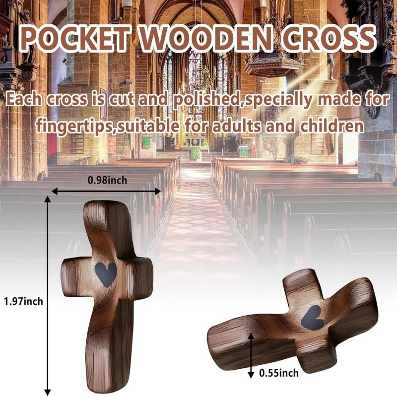 3/6/20Pcs Wooden Cross Bulk Worry Cross Handcrafted Solid Walnut Pocket Cross My Heart Prayer Stress Relief Christian Faith Encouragement Pocket Prayer Gifts for Church Easter Religious Sharing