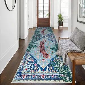 Washable Bohemian Runner Rug 2ft x 6ft, Vintage Non-Slip Low-Pile Soft Long Strip Area Rug for Hallway Kitchen Bedroom Living Room Dining Room Office