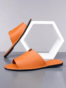 Men's Genuine Leather Open-Toe Slide Sandals, Casual Embossed Design Slippers, Lightweight Breathable Non-Slip Summer Beach Shoes