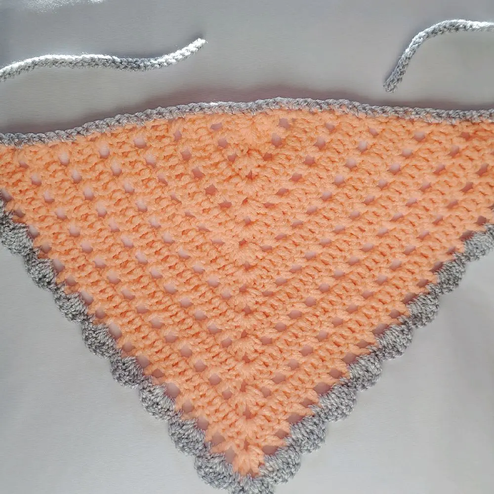 Handmade Peach Granny Stitch Cottagecore Crochet Hair Bandana with Shell Border, Kerchief Headscarf