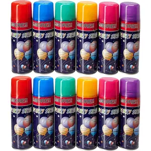 12 Pack Party String Spray (3 oz Each) Streamer Spray in a Can Full Color Set with 2 of Each Color Party Supplies for Kids Parties Birthdays and Celebrations