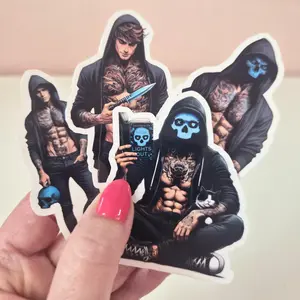 Masked Man Book Reading Stickers - Waterproof Glitter or Glossy Stickers 2.75" Size Customizable for Kindle, Book, or Tablet Handmade Crafts Diy Decal Film