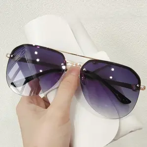 Women's Trendy Metal Semi-Rimless Sunglasses, Classic Double-Beam Protection Shades, Stylish Lightweight Sports & Outdoor Eyewear for Daily Casual Wear,summervibes