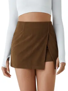 COCCKO Fall Skirts for Women 2025 Trendy Casual High Waisted Corduroy Mini Skirt with Shorts Underneath