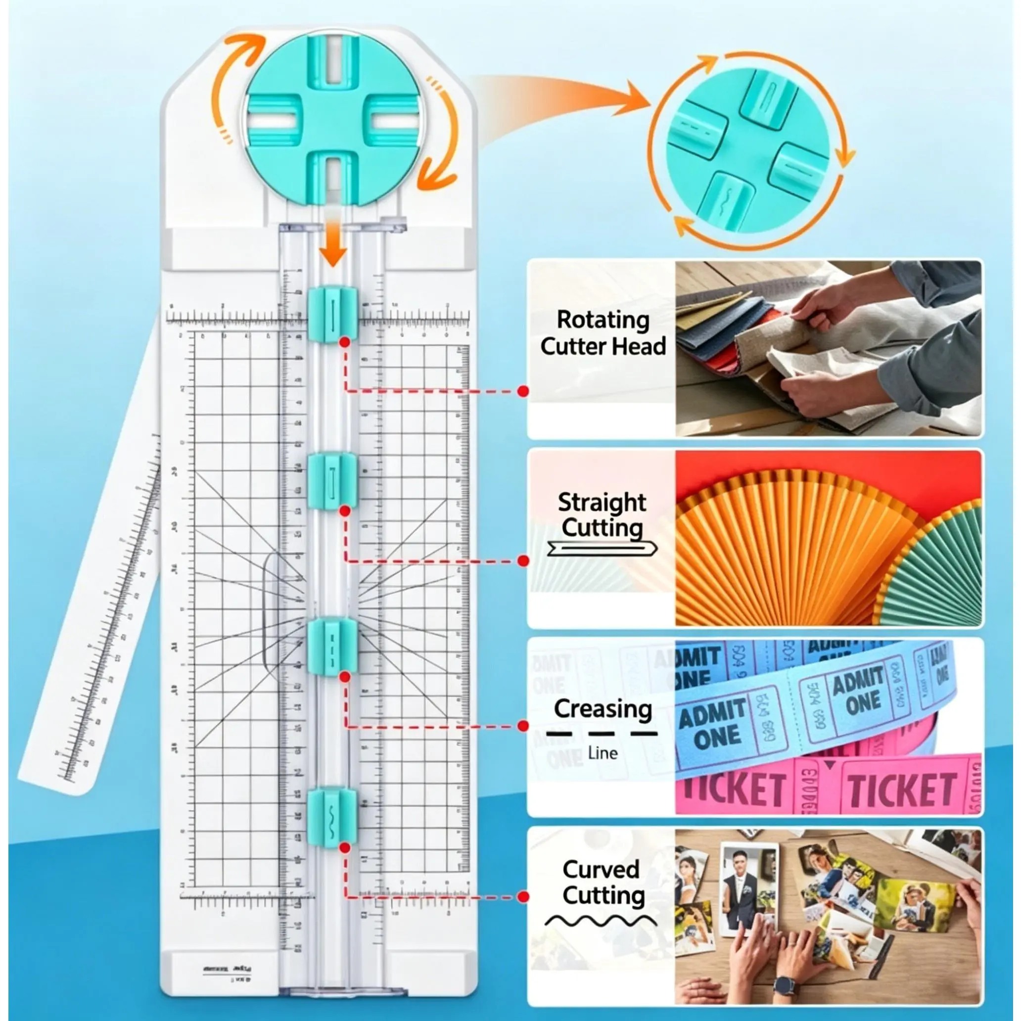 4-in-1 Multi-Function Craft Paper Trimmer,Paper Cutter & Trimmer for Straight, Wave,Perforated & Creasing | All-in-One Scrapbooking Tool for CraftPaper, Cardstock, Photos, Cards, Labels | Professional &Portable Paper Cutting Machine