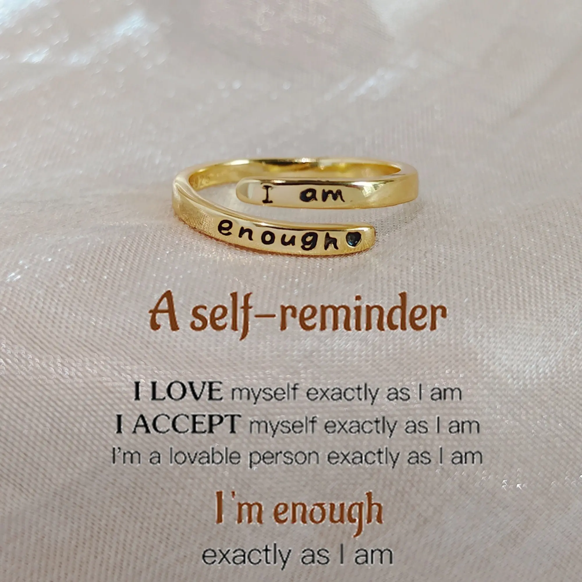modmints Cubic Zirconia Affirmation Ring - Confidence Reminder Self-Love Statement Jewelry for Self-Affirming Individuals, Inspirational Gifts, Adjustable Size, Affirmative Text