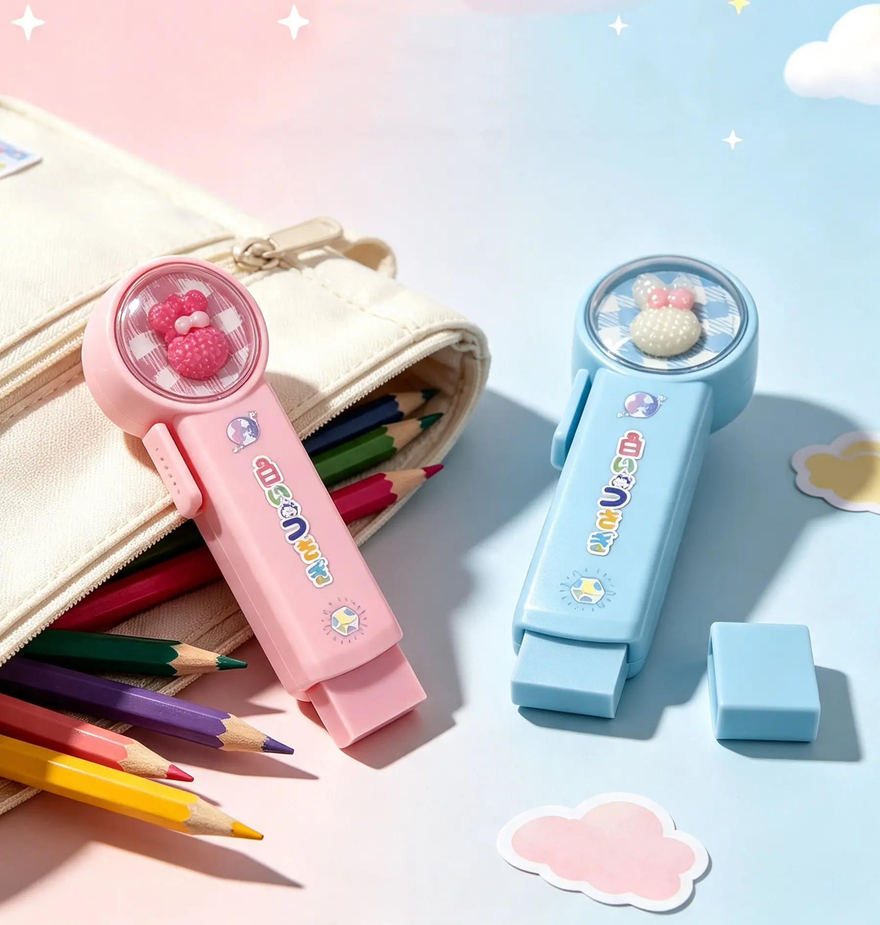 Back to School Season Cute Soft Candy Rabbit Push Pull Retractable Eraser Less Eraser Shavings Kids School Exam Stationery Gift