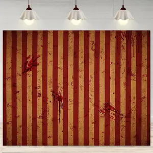 1pc 2D Flat Large Bloody Splatter Red White Striped Vintage Circus Carnival Photography Backdrop Fabric Golden Drip Effect - Horror Theme pty decors Halloween Photo Booth bg Durable 90.55"x70.86" Banners