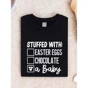 Easter Pregnancy Reveal Shirt, Funny Pregnancy Announcement Tee, Mama To Be Easter Gift T-Shirt, Stuffed With Easter Eggs Baby Tee FZ-67